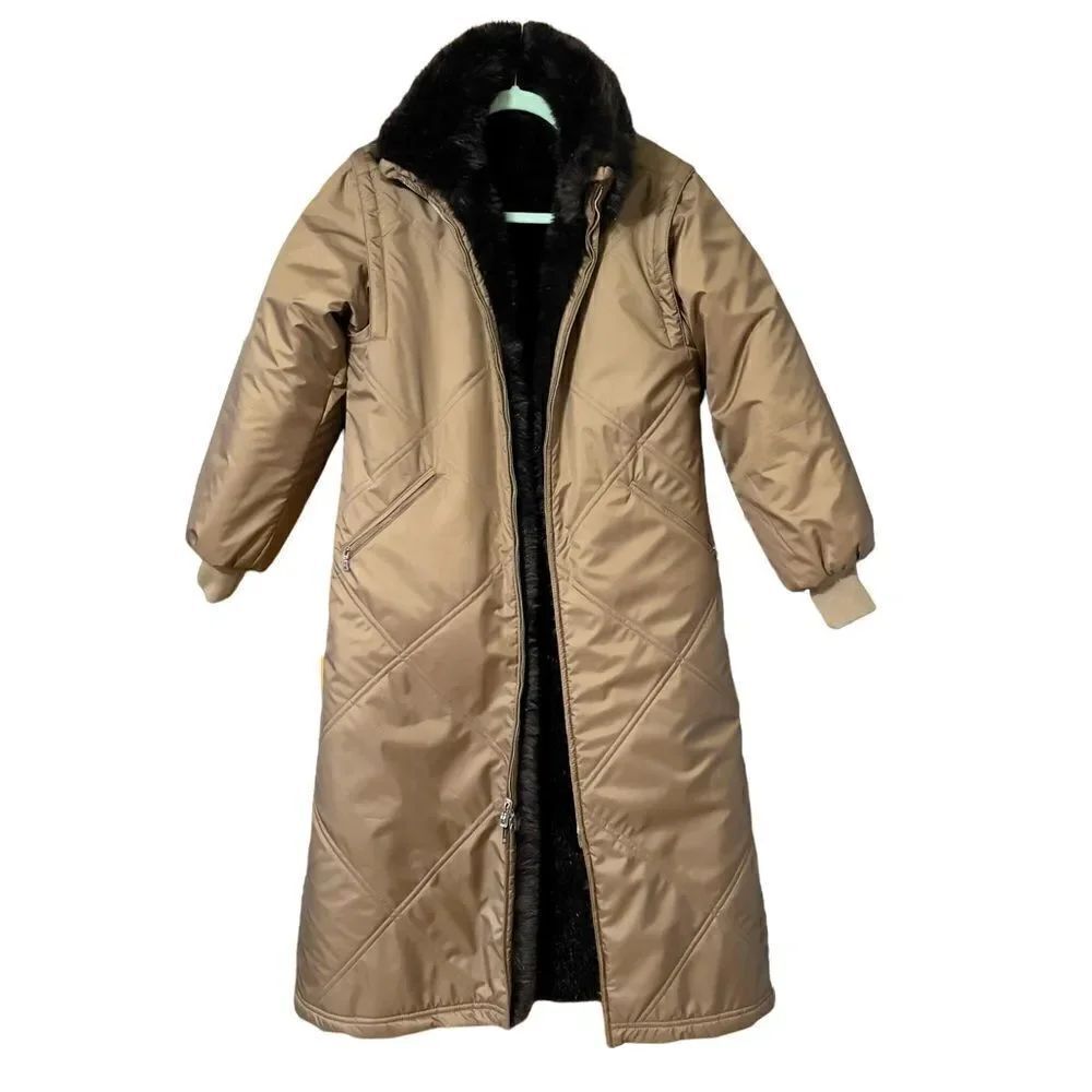 Bogner Reversible Faux Fur Quilted Trench Coat Sz 6